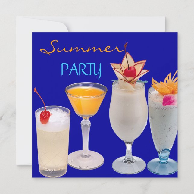 Sommarfest cocktails drycker blå gul inbjudningar (Framsida)