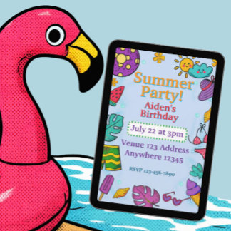 Sommarfest Färgglad Pop Art Födelsedag Inbjudningar