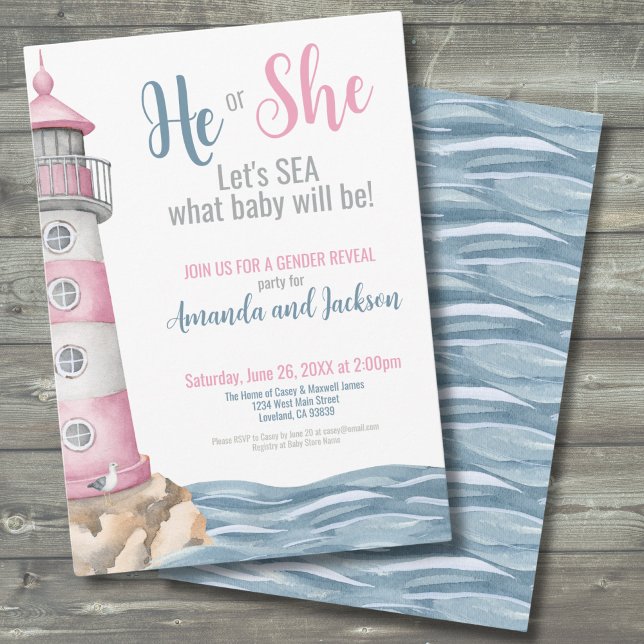 Sommarfest för könsbestämning av bebis inbjudningar (He She Pink Blue Summer Gender Reveal Party Invitation)