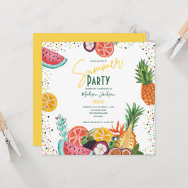 Sommarfest gul tropisk frukt inbjudan