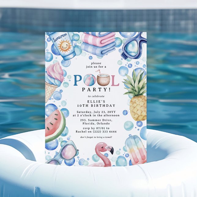 Sommarfest Poolparty Födelsedagsfest Inbjudningar (Skapare uppladdad)