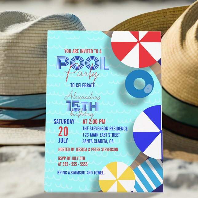 Sommarfest Poolparty Födelsedagsfirande Inbjudningar (Skapare uppladdad)
