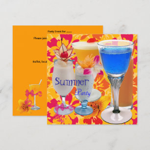 Sommarfest Tropisk Gul Cocktaildrycker Blå Inbjudningar