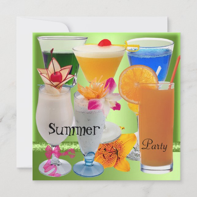 Sommarfest Tropisk Limegrön Cocktaildryck Inbjudningar (Framsida)