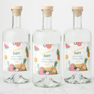 Sommarfestinbjudan i gult med tropisk frukt spritflaskor etikett