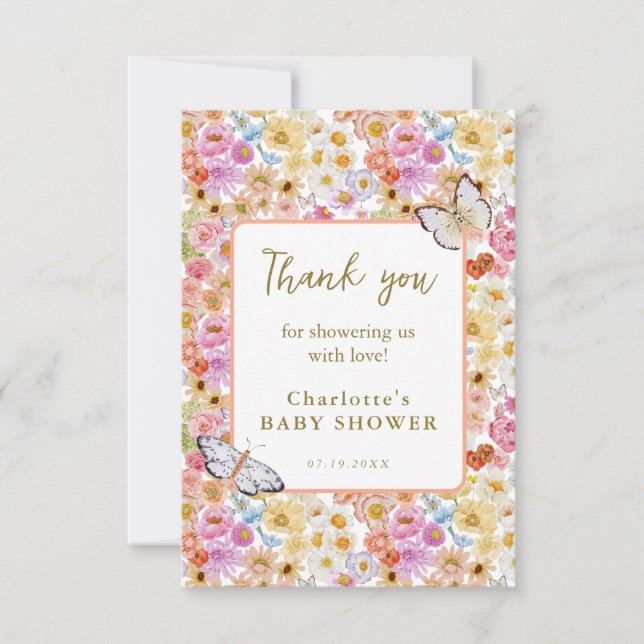 Sommarfjäder, Blommigt Bloom Baby Shower Flat Tack Kort (Framsida)