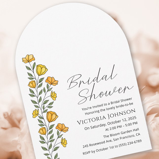 Sommarfjädrar, blomma Gult Möhippa Inbjudningar (Summer Yellow Buttercups  Flowers Bridal Shower Invitation)