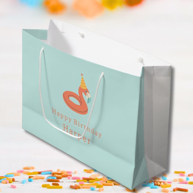 sommarflamingo flotte barn födelsedags poolparty (flamingo modern aesthetic happy birthday pool party gift bag )