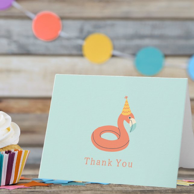 sommarflamingobåt barn födelsedagsfest poolparty tack kort (flamingo birthday pool party personalized thank you card)