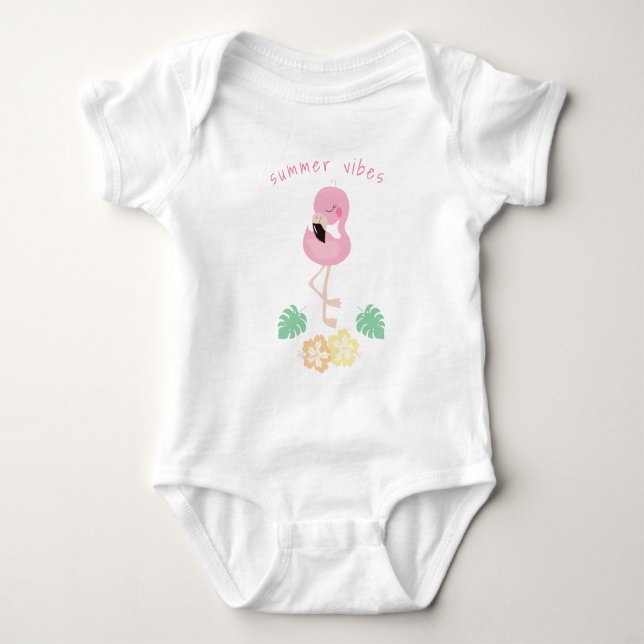 Sommarflärp Rosa Flamingo Flickig Sommarstämning T Shirt (Framsida)