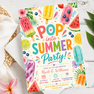 Sommarfödelsedags Popsicle Poolparty Tropisk Frukt Inbjudningar
