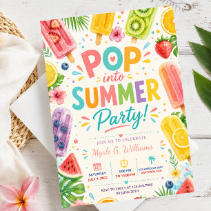 Sommarfödelsedags Popsicle Poolparty Tropisk Frukt Inbjudningar