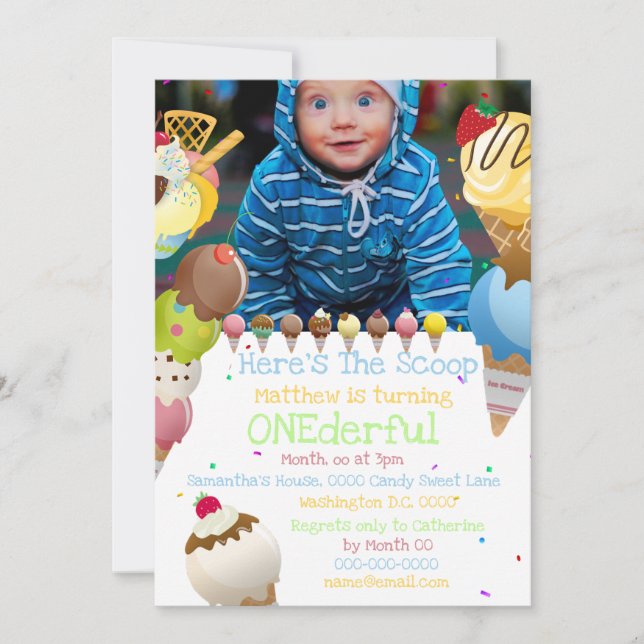 Sommarfotofärgad party i iskräm inbjudningar (Framsida)