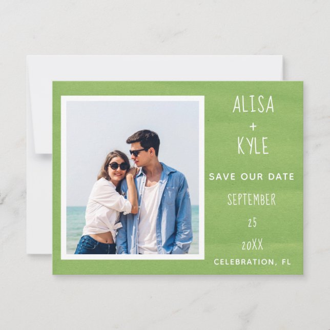 Sommarfotot - Modern Grönt - spara datum (Framsida)