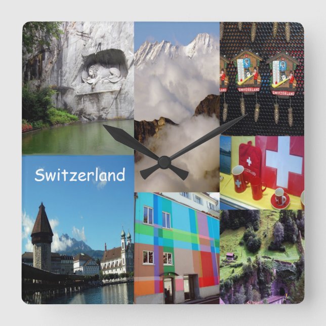 Sommarfotoutställning i Schweiz Fyrkantig Klocka (Framsida)