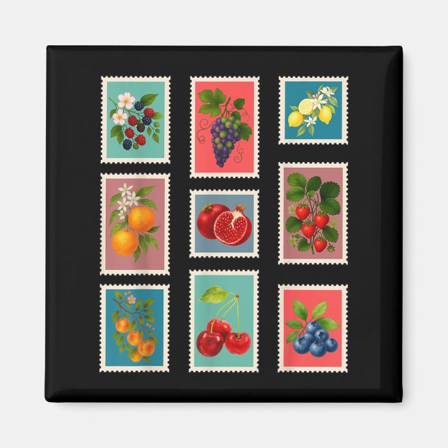 Sommarfrimärke Vintage Fruit Frimärke Magnet (Framsidan)