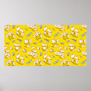 Sommarfritt mönster med blomningsanläggningar och poster