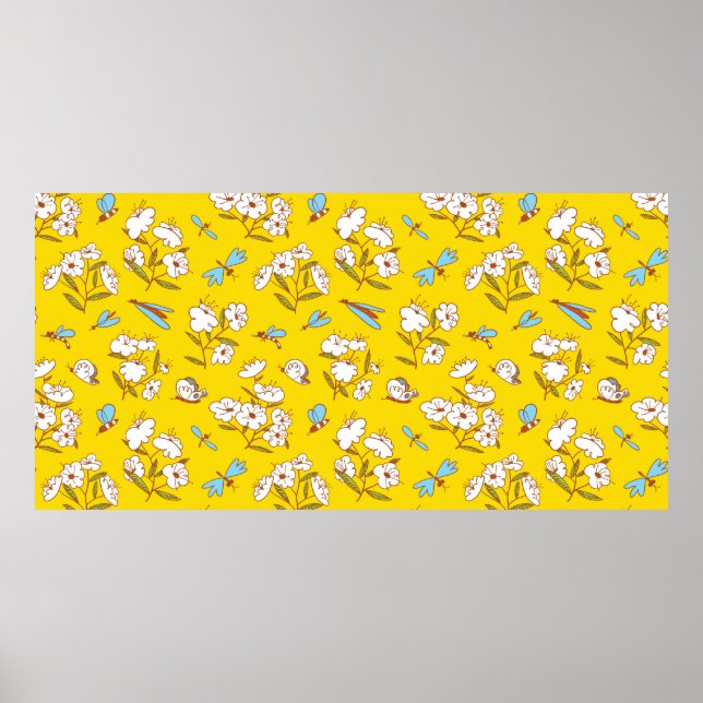 Sommarfritt mönster med blomningsanläggningar och poster (Framsidan)