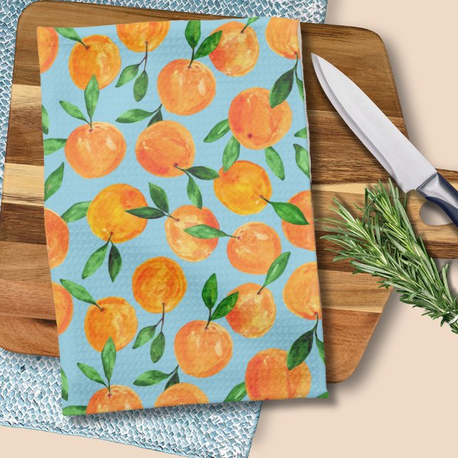 Sommarfrukt citrus apelsiner mönster kökshandduk (Citrus orange summer fruit kitchen towel (folded))