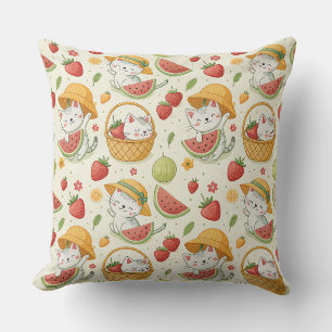 Sommarfrukt Kattmönster - Picknickdesign för barn Kudde