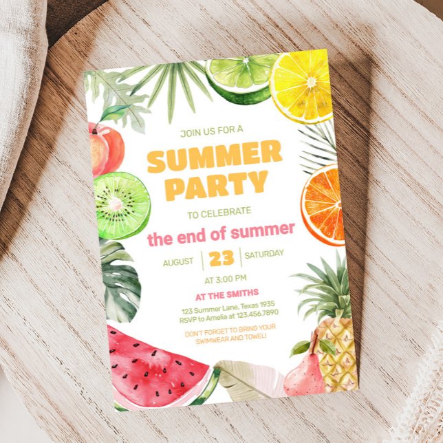 Sommarfrukt Slut på sommarpartiets inbjudan (End of Summer Party Invitation)