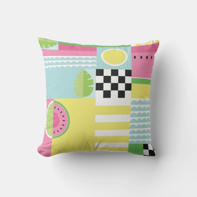 Sommarfruktdesign, färgglatt mozaik kudde (Framsida)