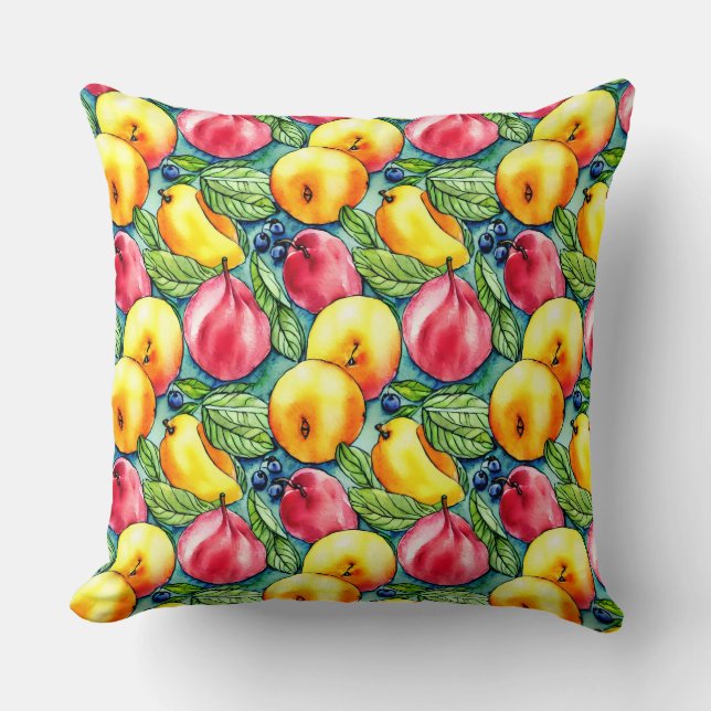 Sommarfruktens vattenfärg mönster vintage kudde (Framsida)