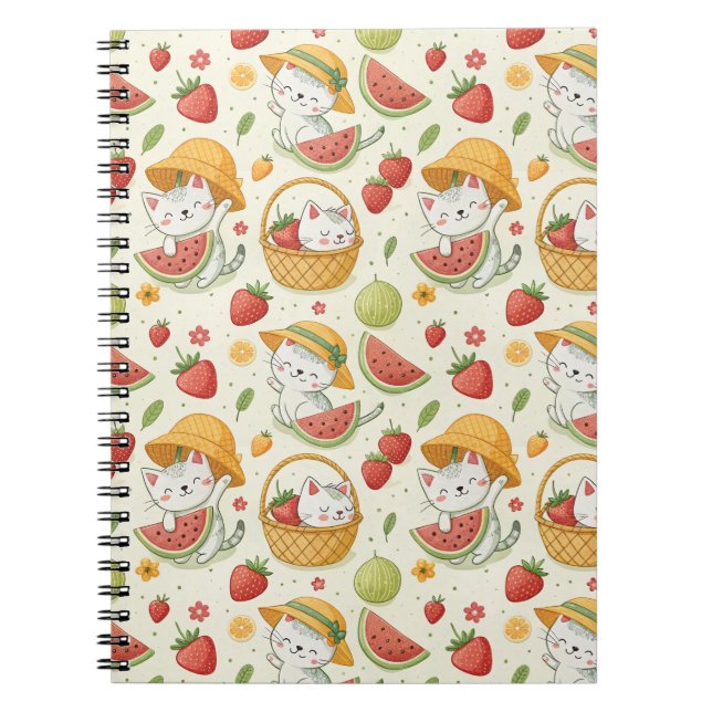 Sommarfrukter Kattmönster - Picknickdesign för bar Anteckningsbok (Framsidan)