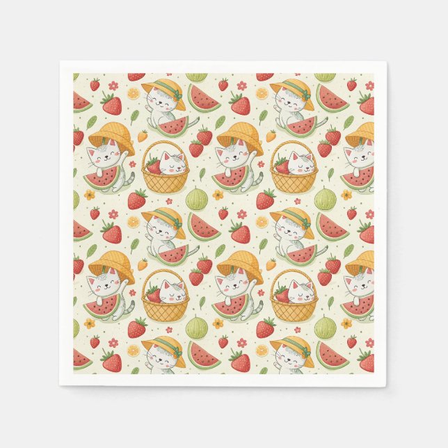 Sommarfrukter Kattmönster - Picknickdesign för bar Pappersservett (Framsidan)