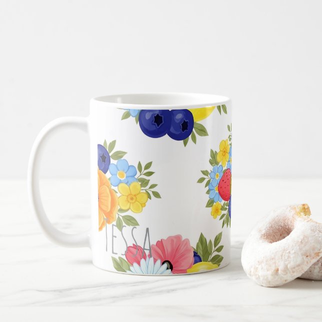 Sommarfruktmix Citron och Jordgubb Konst Kaffemugg (Med munk)