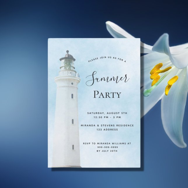 Sommarfyr vid kuststrandblått party inbjudningar (Skapare uppladdad)