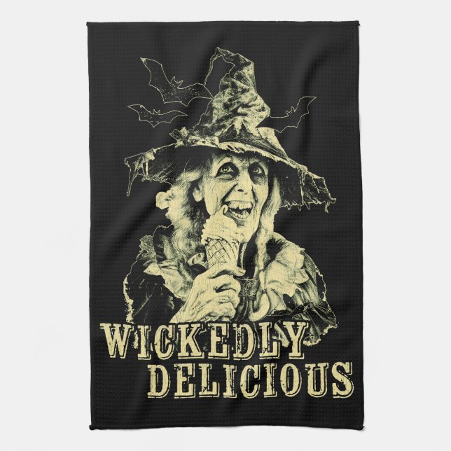 Sommargote Spooky Witch med glass Kökshandduk (Vertikal)