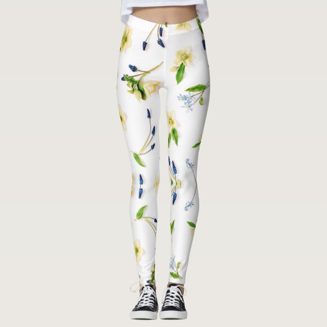 Sommargråvitt blommönster leggings (Framsida)