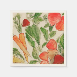 Sommargrönsaksodlingsbeslag med vattenfärgsträdor pappersservett