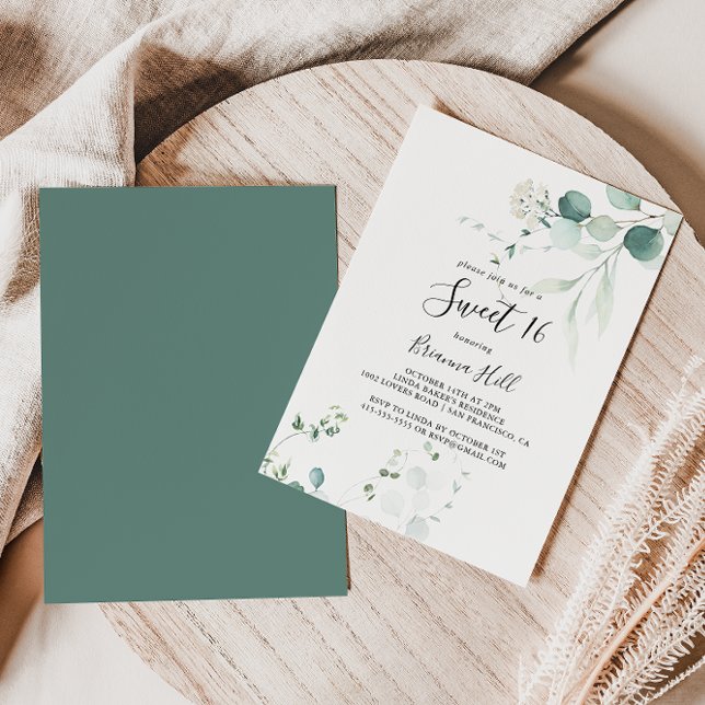 SommarGrönt Eucalyptus Sweet 16 Födelsedagsfester Inbjudningar (Skapare uppladdad)
