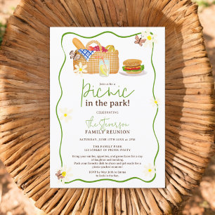 Sommargrönt Picknick i parken familjeåterförening Inbjudningar