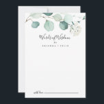 SommarGrönten Eucalyptus Bröllop Ord i Wisdom Rådkort<br><div class="desc">I somras är grönt med eukalyptus bröllop ord av visdomskort perfekt för ett modernt bröllop. Utformningen har vackra, handmålade vattenfärgade löv av grönten eukalyptus, inspirerande naturcharm. De här korten är perfekter för bröllop, möhippa, babydusch, studentfest och mycket mer. Anpassa korten med namn från bruden och brudgummen, blivande föräldrar eller student....</div>