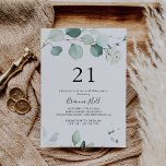 SommarGrönten Eucalyptus Löv 21:a födelsedagen Par Inbjudningar<br><div class="desc">I grönt är inbjudan till eucalyptus löv 21:a födelsedag perfekt för ett modernt födelsedagsfirande. Utformningen har vackra,  handmålade vattenfärgade löv av grönten eukalyptus,  inspirerande naturcharm.</div>