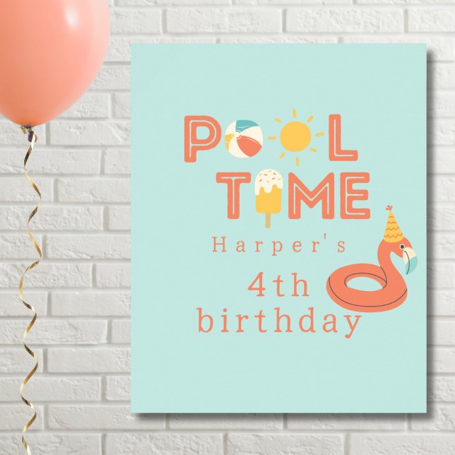 sommargul rose popsicle barnkalas poolparty poster (flamingo pool time birthday pool party poster print sign.personalized name digital instant download )