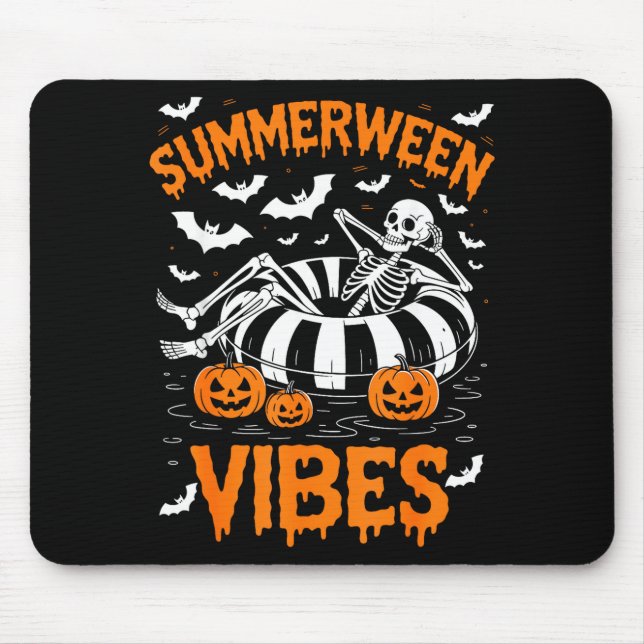 Sommarhalloween stämning skelett flyter pool pumpa musmatta (Framsidan)