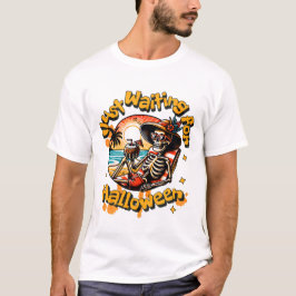 Sommarhalloween Strand Skelett i Tropisk Halloween T Shirt