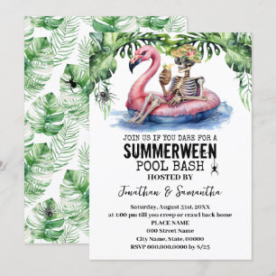 Sommarhalloween Tropisk Skelett Poolparty Inbjudningar