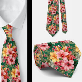 Sommarhalsduk med tropisk hibiskus slips