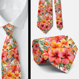 Sommarhalsduk med tropisk hibiskus slips