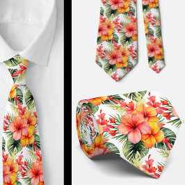 Sommarhalsduk med tropisk hibiskus slips