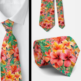 Sommarhalsduk med tropisk hibiskus slips