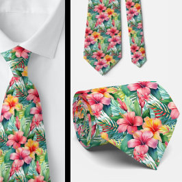 Sommarhalsduk med tropisk hibiskus slips