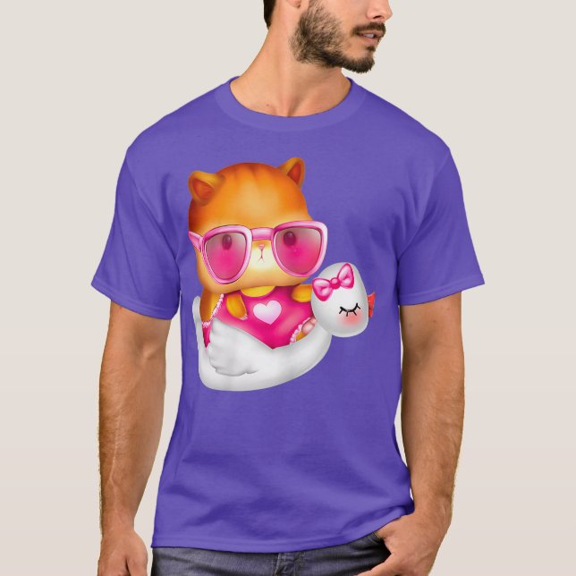 Sommarhamster på en uppblåsbar Cute Svan - T Shirt (Framsida)