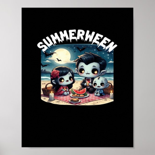 Sommarhelgen med en familj av vampyrer på stranden poster (Framsidan)
