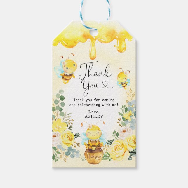 Sommarhonungsbiets Gult Flower Baby Shower-favorit Presentetikett (Framsidan)